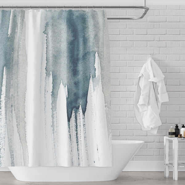 Slate Gray Blue on White Watercolor Giant Drip Art Shower Curtain