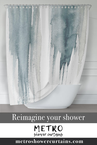 Slate Gray Blue on White Watercolor Giant Drip Art Shower Curtain