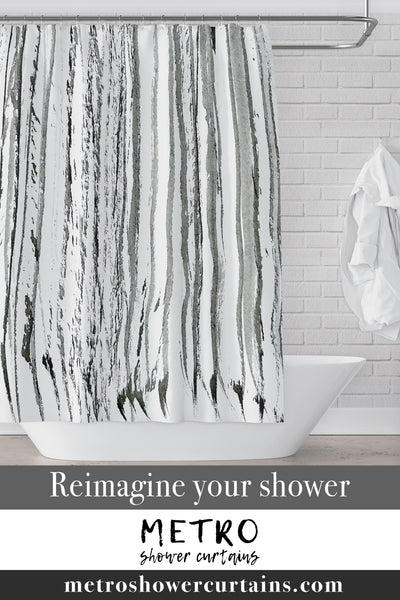 Black and White Vertical Ink Lines Shower Curtain