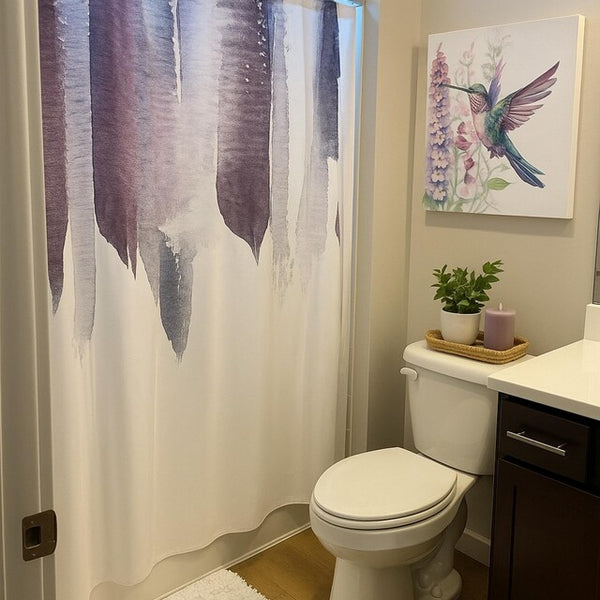 Plum Purple Watercolor Rain Contemporary Design Shower Curtain