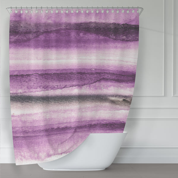Regal Purple & Charcoal Gray Watercolor Brush Stripes Shower Curtain