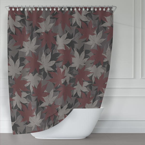 Maroon and Gray Japanese Maple Leaf Shower Curtain