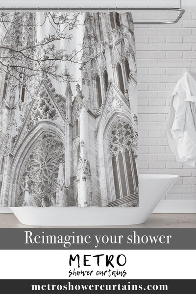 New York Cityscape: Saint Patrick's Cathedral - Neutral Gray and White Shower Curtain