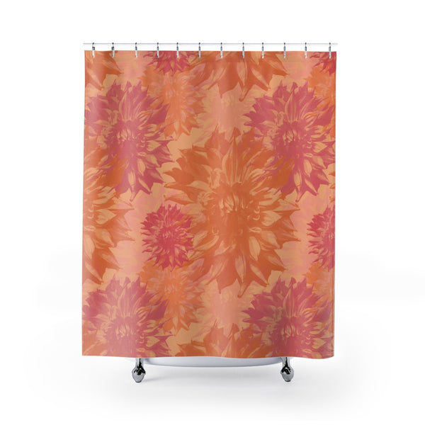 Peach and Pink Dahlia Floral Shower Curtain - Metro Shower Curtains