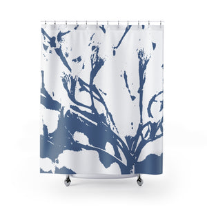 Blue and White Abstract Tree Branch Contemporary Print Shower Curtain - Metro Shower Curtains