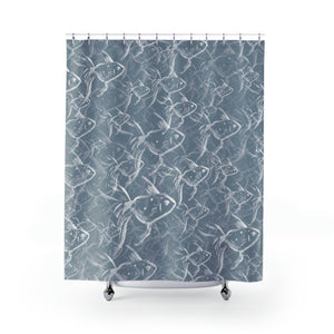 Blue and White Fish Impressions Shower Curtain