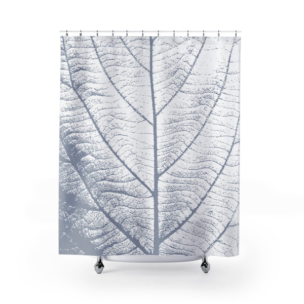 Soft Steel Blue and White Large Leaf Art Shower Curtain - Metro Shower Curtains
