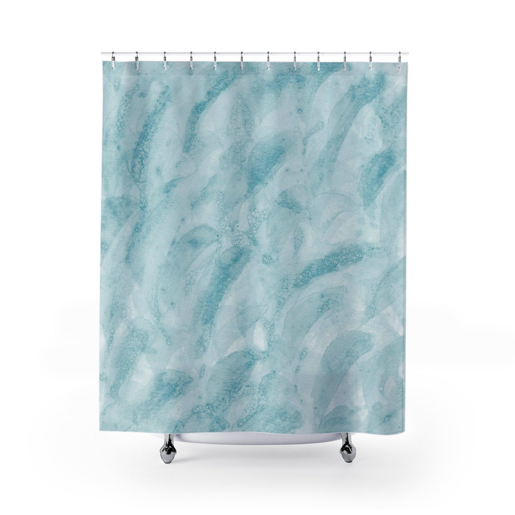 Cerulean Aqua Watercolor Waves Shower Curtain