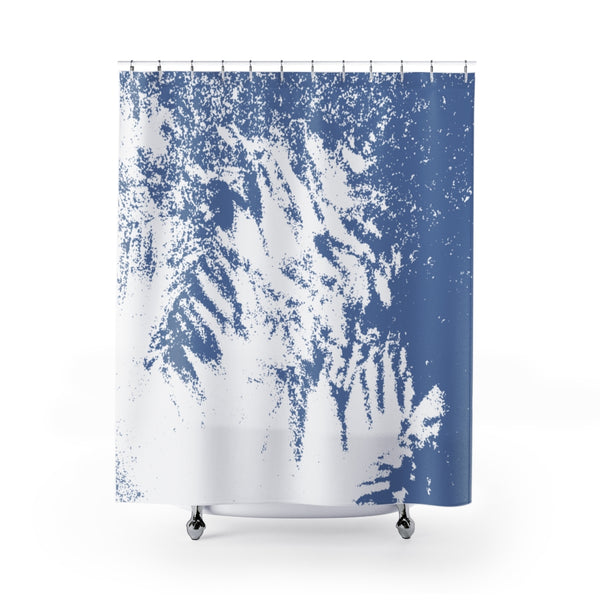 Blue and White Abstract Evergreen Textures Fabric Shower Curtain - Metro Shower Curtains