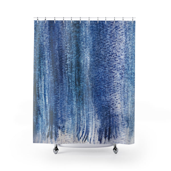 Dark Blue Abstract Watercolor Stripes / Contemporary Coastal Shower Curtain - Metro Shower Curtains