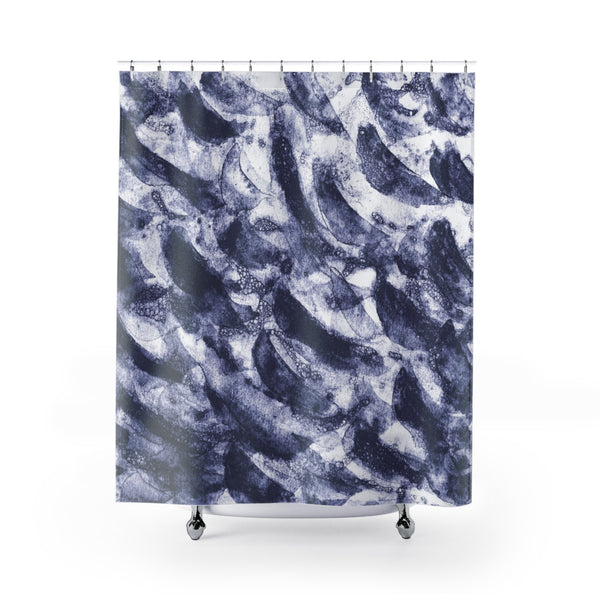 Dark Watercolor Waves in Navy Blue Coastal Art Shower Curtain - Metro Shower Curtains