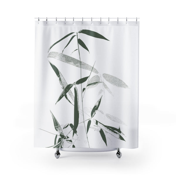 Green and White Bamboo Shower Curtain for Zen Bathroom - Metro Shower Curtains