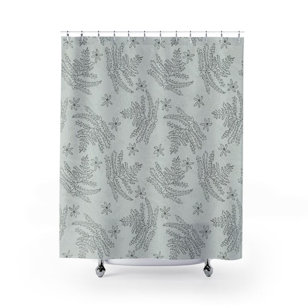 Ferns and Flowers Doodle Print Shower Curtain - Metro Shower Curtains