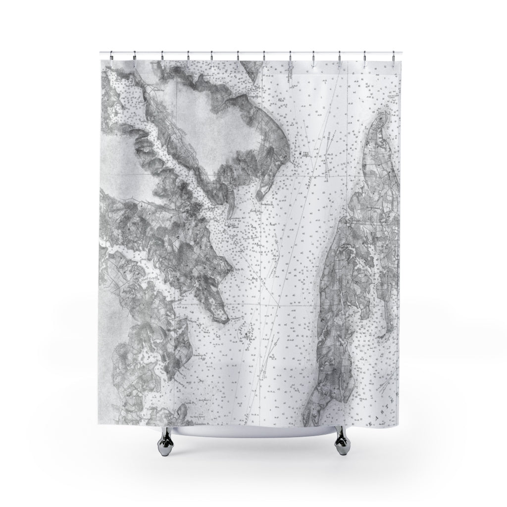 Map of Central Chesapeake Bay Shower Curtain - Gray and White - at Annapolis & Kent Island, Maryland - Metro Shower Curtains