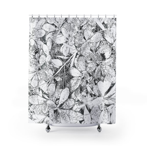 Woodland Carpet / Black and White Leaves, Large Scale  Contemporary Photo Art Shower Curtain - Metro Shower Curtains