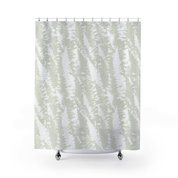 Beige and White Light Fern Texture Pattern Fabric Shower Curtain - Metro Shower Curtains