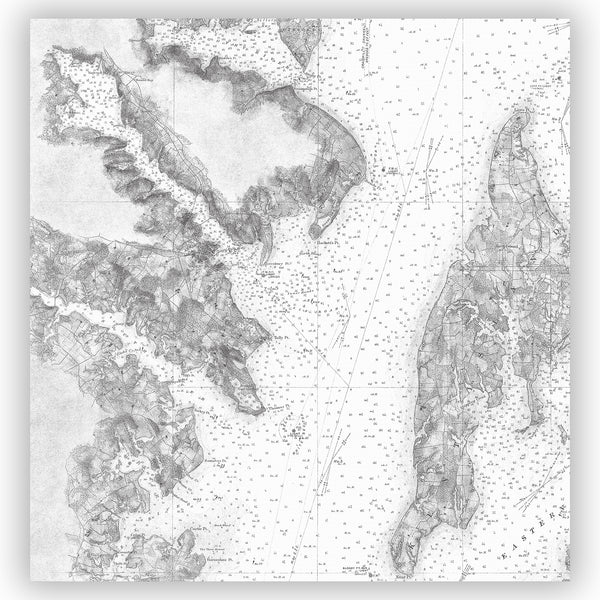 Map of Central Chesapeake Bay Shower Curtain - Gray and White - at Annapolis & Kent Island, Maryland - Metro Shower Curtains