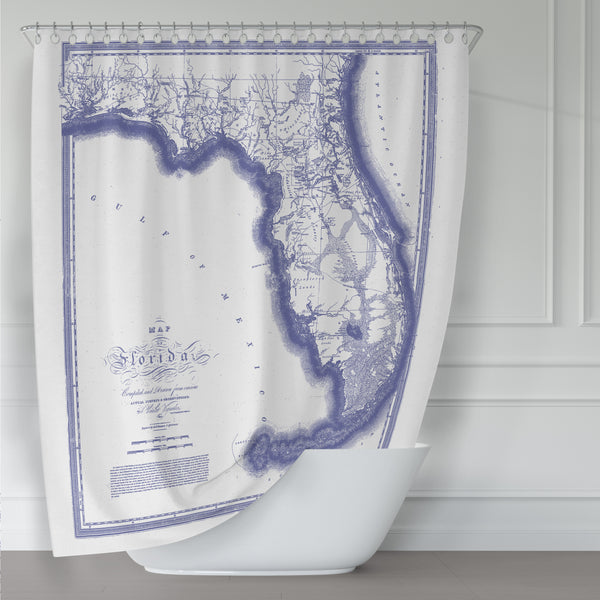Vintage Map of Florida Blue & White Shower Curtain - Metro Shower Curtains