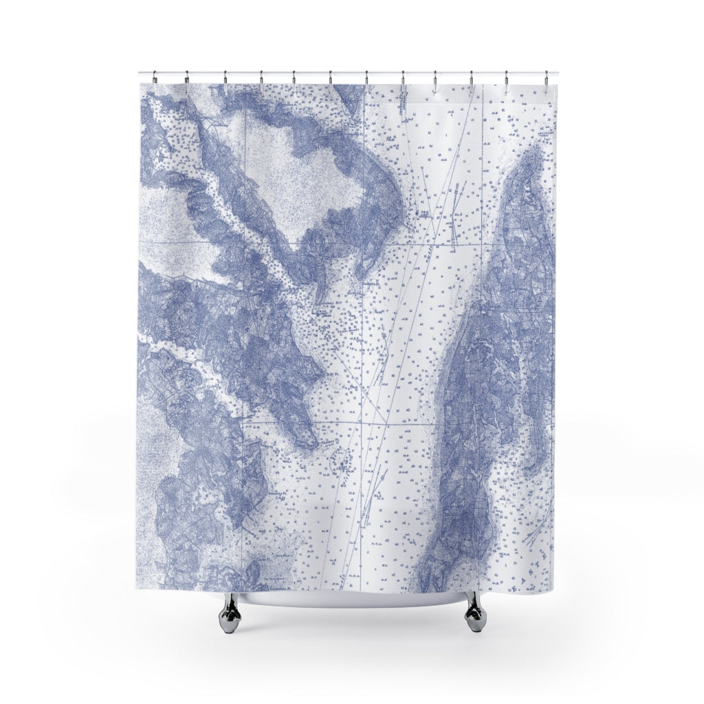 Map of Central Chesapeake Bay at Annapolis & Kent Island, Maryland Shower Curtain, Blue - Metro Shower Curtains