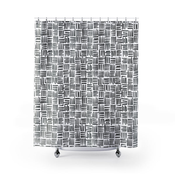 Black and White Basket Weave Pattern Shower Curtain - Metro Shower Curtains