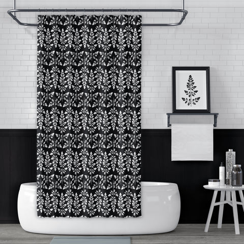 Black and White Astilbe Leaf / Natural Photographic Damask-Style Pattern Shower Curtain - Metro Shower Curtains