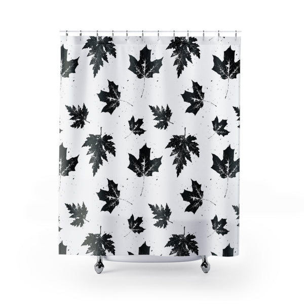 Black and White Shower Curtain - Maple Leaves Nature Print - Metro Shower Curtains