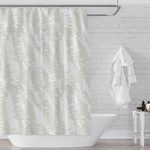 Beige and White Light Fern Texture Pattern Fabric Shower Curtain - Metro Shower Curtains