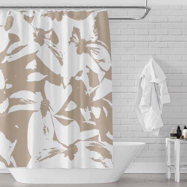 Kousa Dogwood Large-Format Contemporary Art Print in Monochromatic Beige Shower Curtain - Metro Shower Curtains