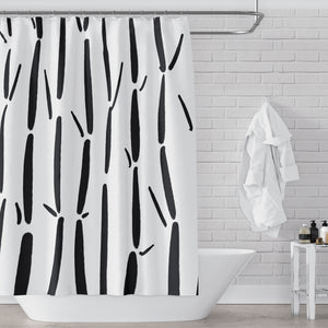 Black and White Minimalist Bamboo Forest Zen Shower Curtain