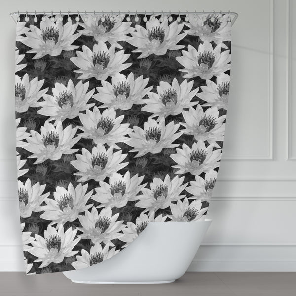 Lotus Flower Black and White Spa Design Shower Curtain - Metro Shower Curtains