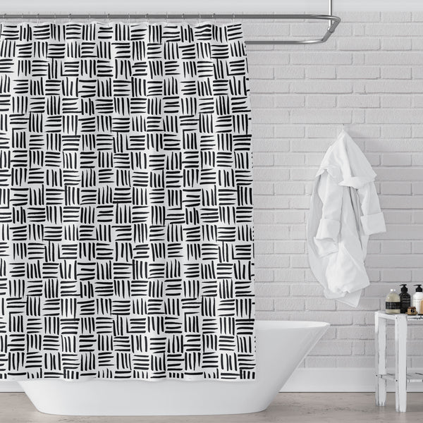 Black and White Basket Weave Pattern Shower Curtain - Metro Shower Curtains