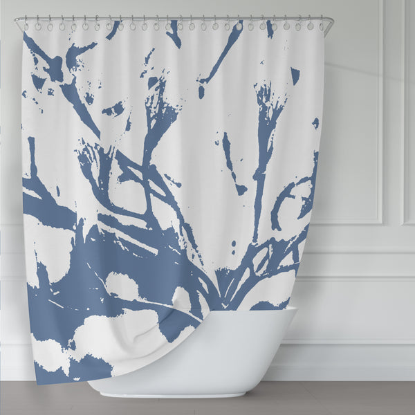 Blue and White Abstract Tree Branch Contemporary Print Shower Curtain - Metro Shower Curtains