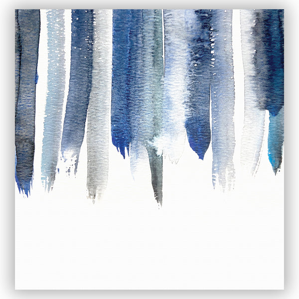 Deep Blue Watercolor Drops on White Abstract Contemporary Shower Curtain - Metro Shower Curtains