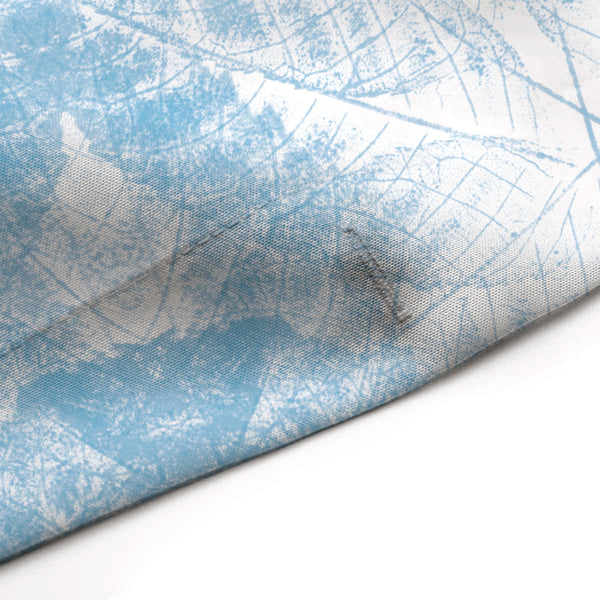Light Cerulean Blue and White Walnut Leaf Nature Print Mandala Shower Curtain - Metro Shower Curtains