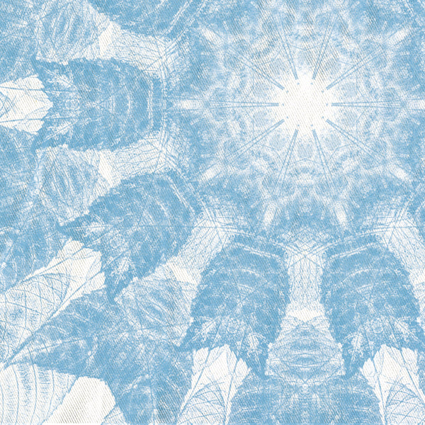 Light Cerulean Blue and White Walnut Leaf Nature Print Mandala Shower Curtain - Metro Shower Curtains