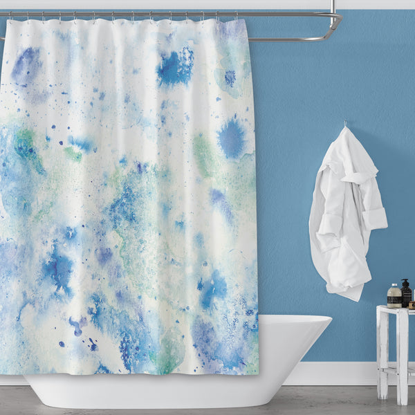 Etherial Blue & Green Watercolor Shower Curtain for Modern Coastal Bathroom - Metro Shower Curtains