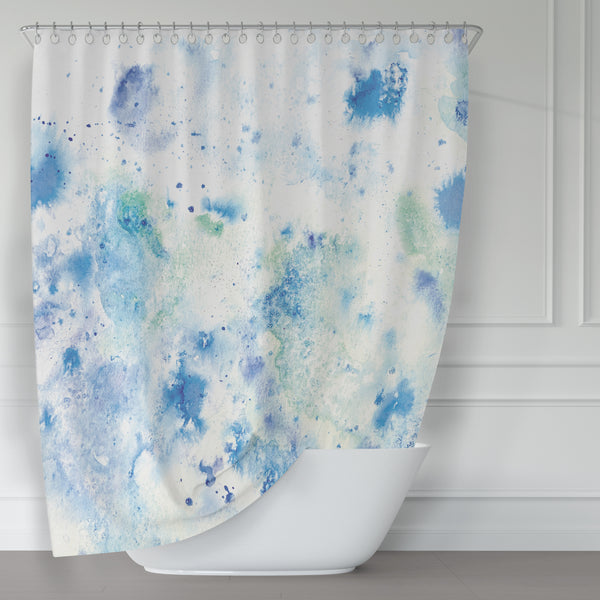 Etherial Blue & Green Watercolor Shower Curtain for Modern Coastal Bathroom - Metro Shower Curtains