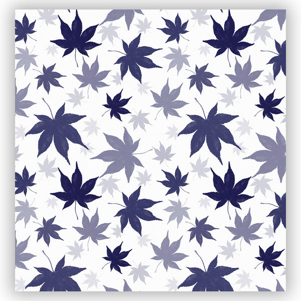 Navy Blue Maple Leaves on White Modern Botanical Print Fabric Shower Ciurtain - Metro Shower Curtains