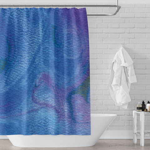 Lucious Deep Purple and Indigo Blue Marbled Watercolor Swirls Premium Fabric Shower Curtain