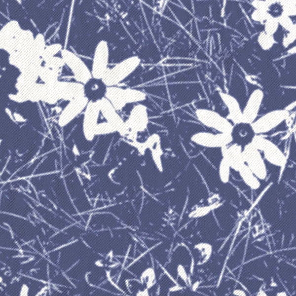 Navy Blue and White Daisy Wildflower Meadow Shower Curtain