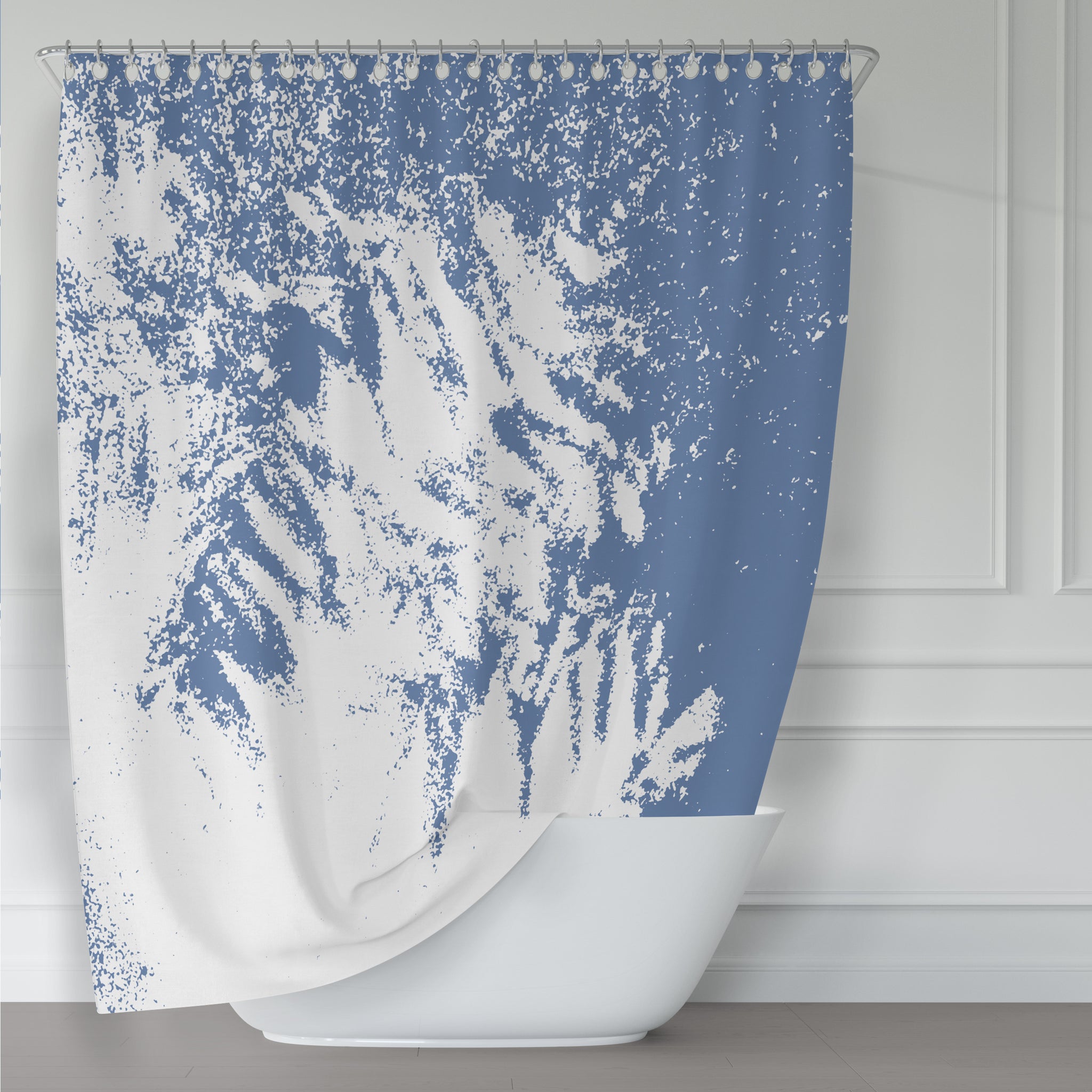 Blue and White Abstract Evergreen Textures Fabric Shower Curtain - Metro Shower Curtains