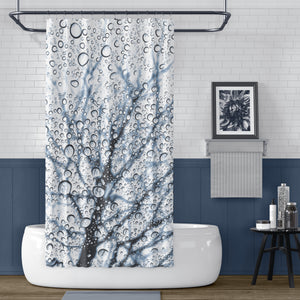 Slate Blue Tree with Raindrops Print Shower Curtain - Metro Shower Curtains