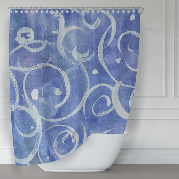 Cornflower Blue Watercolor & Spirals Underwater Art Shower Curtain - Metro Shower Curtains