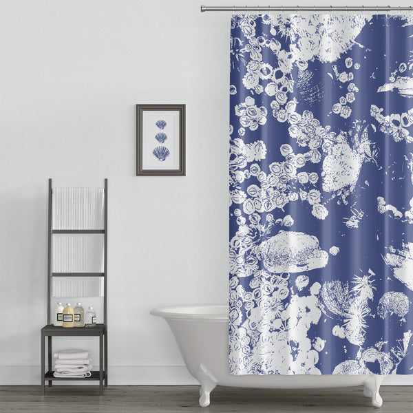 Cobalt Blue and White Northwestern Tidepool Shower Curtain