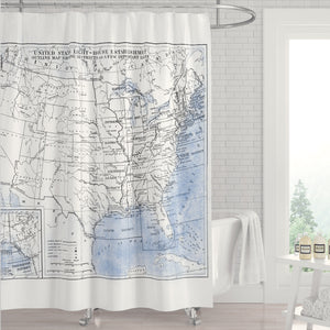 United States Blue, White and Black Vintage Lighthouse Location Map, Circa 1896 - Metro Shower Curtains