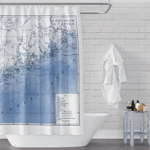 Map of Coastal Maine Blue and White Shower Curtain - Metro Shower Curtains
