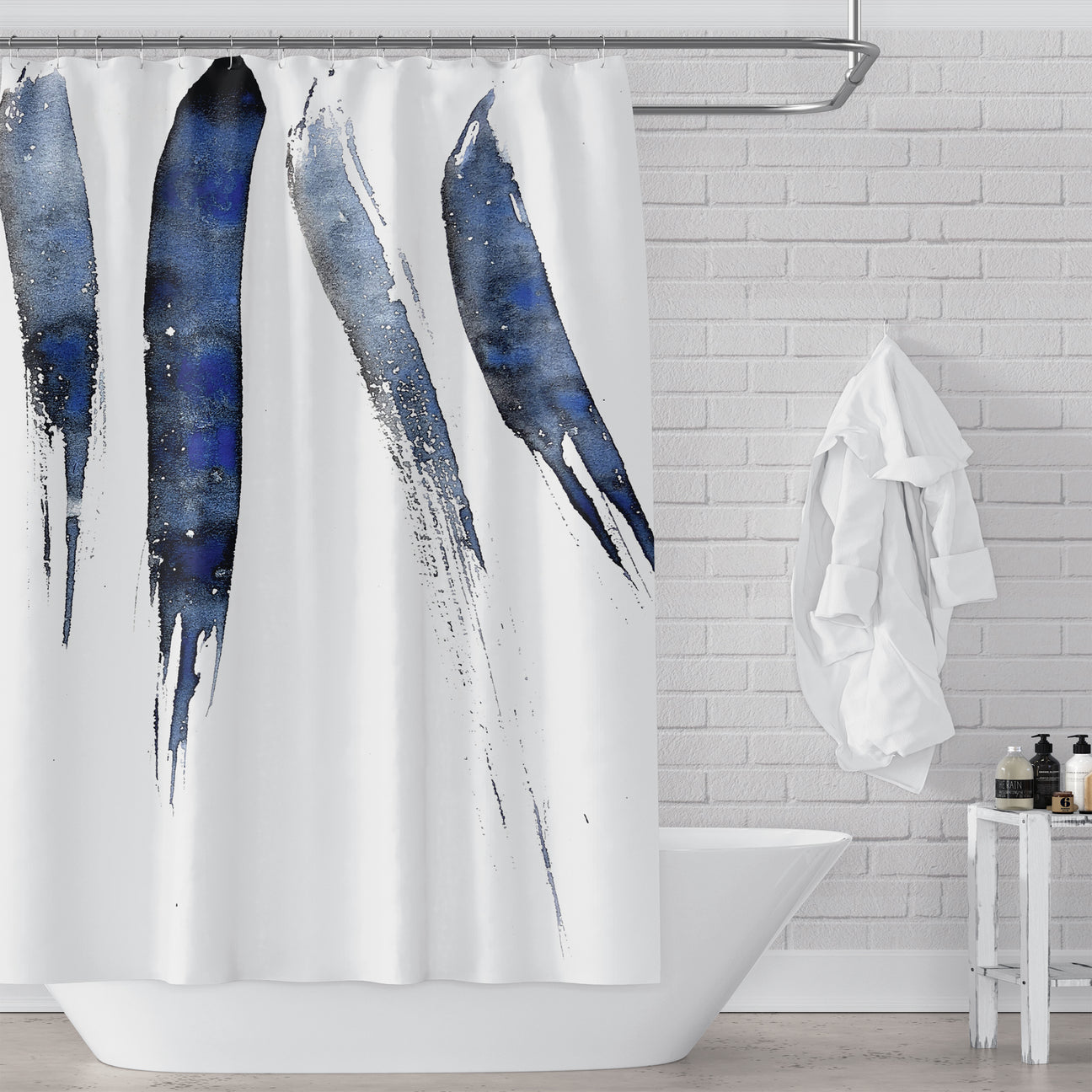 Modern Cobalt Blue Watercolor Line Art Shower Curtain