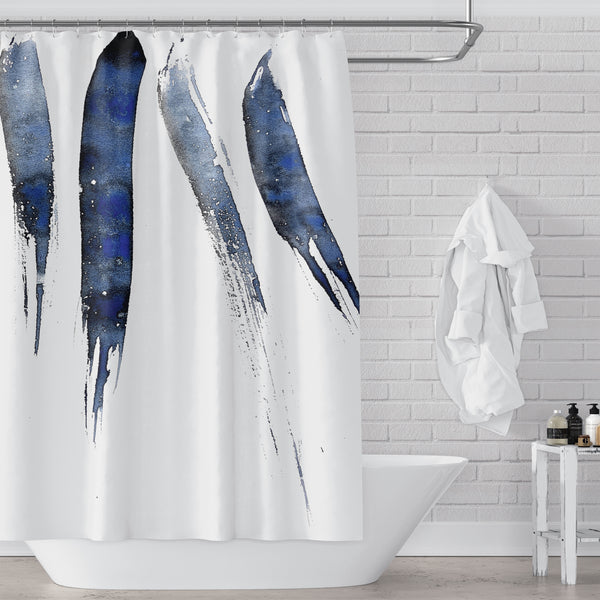 Modern Minimalist Cobalt Blue Watercolor Line Art Fabric Shower Curtain