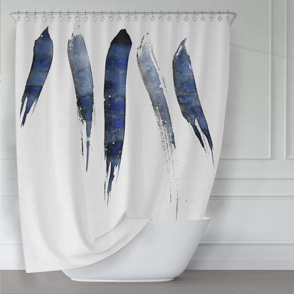 Modern Minimalist Cobalt Blue Watercolor Line Art Fabric Shower Curtain
