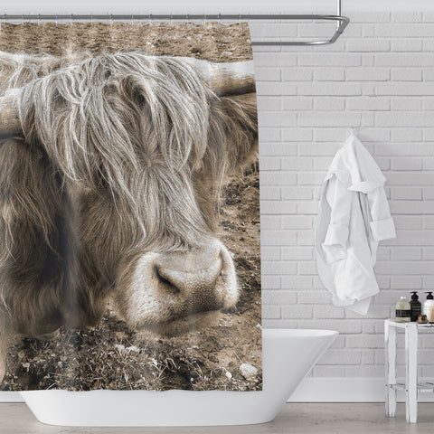 Brown Furry Highland Cow Shower Curtain